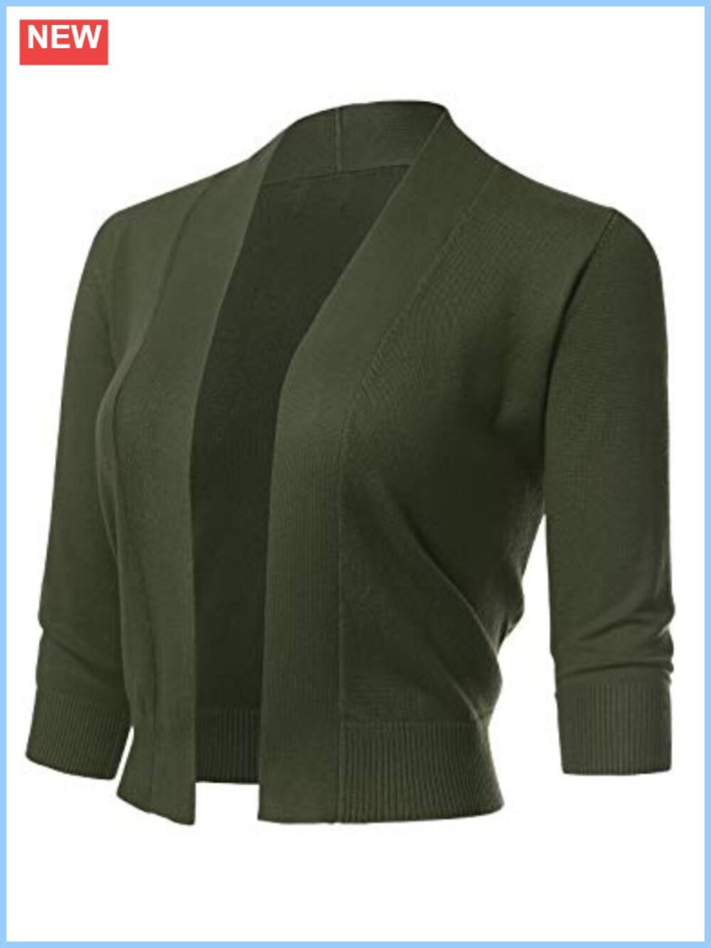 Women's 3/4 Sleeve Cropped Shrug Cardigan Lightweight Open Front Layer